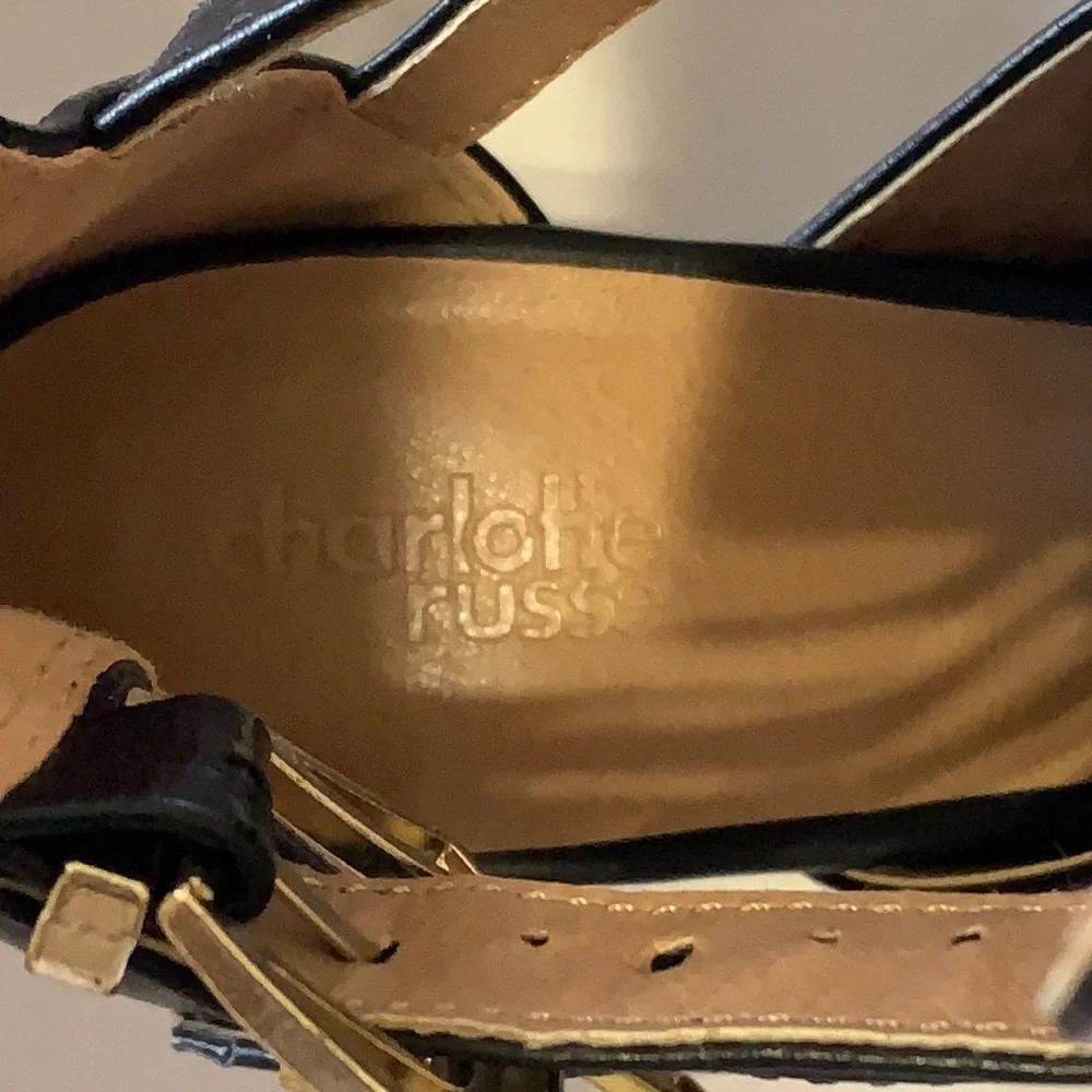 Size 11 Charlotte Russe Black Leather Double-Buckle Heels. - Picture 4 of 5